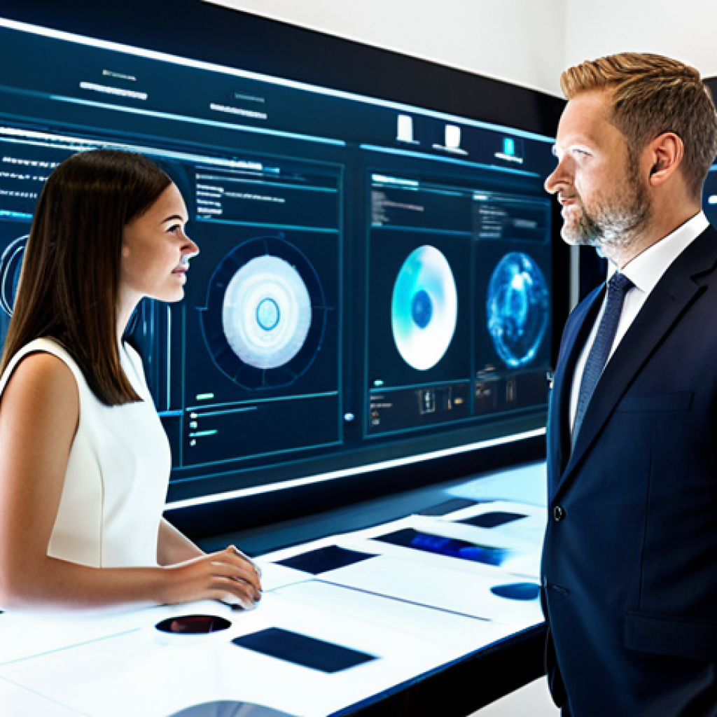 A diverse team of four professional adults, fully clothed in modern, modest business attire, collaborating intently around a holographic display in a high-tech innovation lab. One individual points at a projection, another inputs data on a sleek console, while the others observe with focused expressions. The setting is bright, clean, and futuristic. The atmosphere is highly collaborative and efficient, showcasing synergy of talents. Perfect anatomy, correct proportions, natural pose, well-formed hands, proper finger count, natural body proportions, safe for work, appropriate content, fully clothed, professional, high quality professional photography.