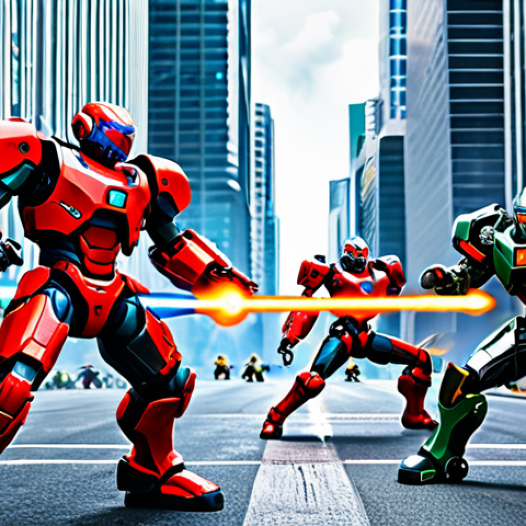 **

"Mini Force team in action, fully clothed in high-tech, colorful armor, dynamic poses, battling robotic enemies in a futuristic cityscape, energy shields deflecting laser blasts, safe for work, appropriate content, perfect anatomy, natural proportions, professional illustration, high quality, family-friendly."

**