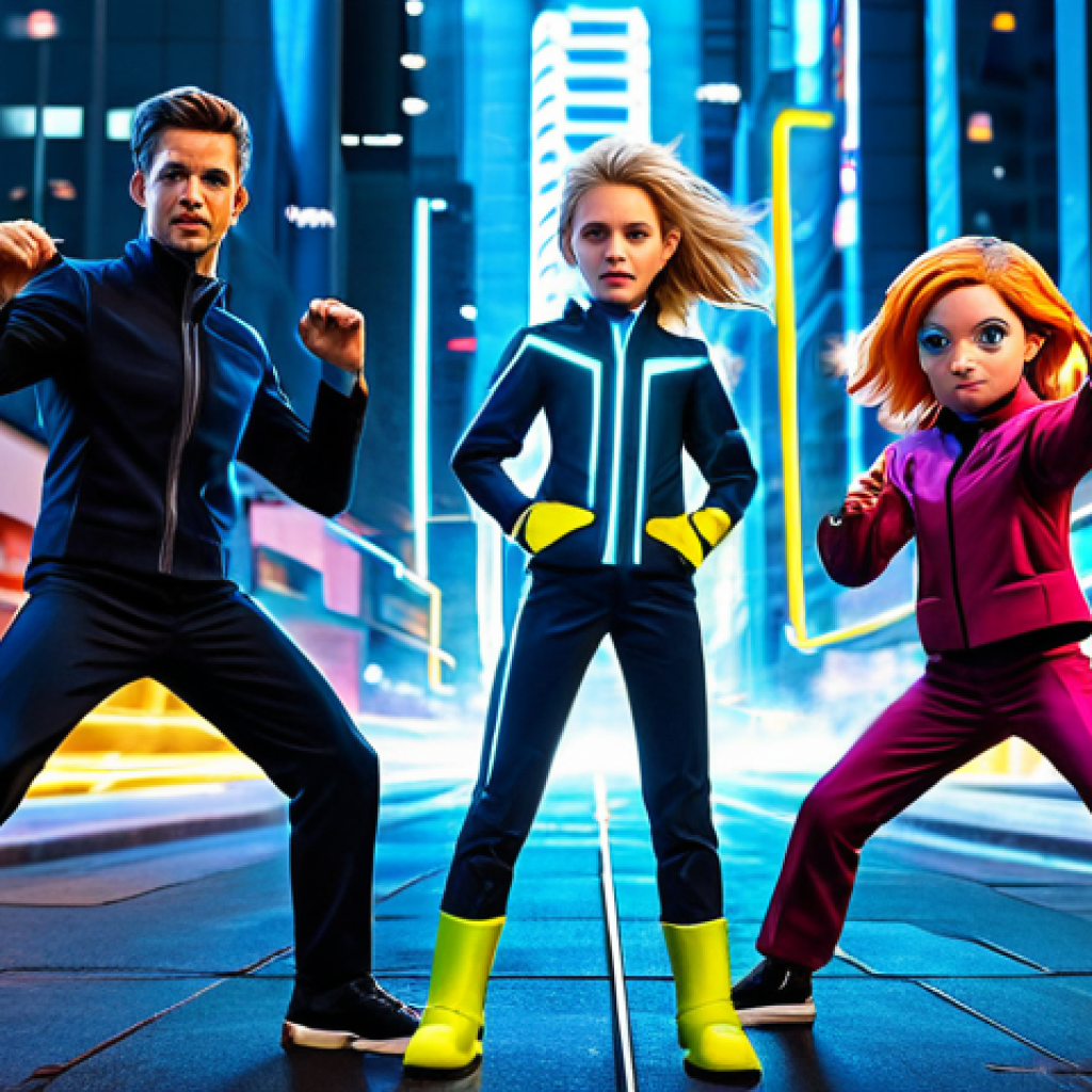 Teamwork**

"The Mini Force team (Volt, Sammy, Lucy, Max) performing a coordinated attack in a vibrant, futuristic cityscape. Volt is crackling with electricity, Sammy a blur of motion, Lucy projecting psychic energy, and Max standing firm. Dynamic pose, perfect anatomy, correct proportions, well-formed hands, proper finger count, natural body proportions, fully clothed in their signature suits, appropriate attire, safe for work, professional, family-friendly, bright and colorful."

**