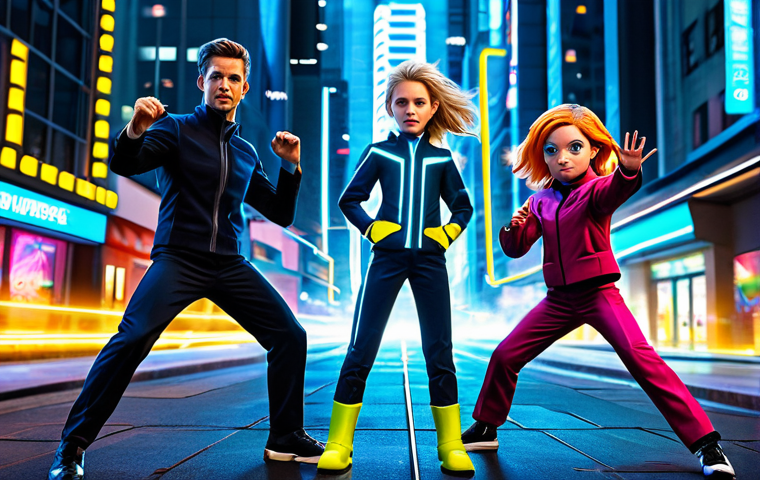 Teamwork**

"The Mini Force team (Volt, Sammy, Lucy, Max) performing a coordinated attack in a vibrant, futuristic cityscape. Volt is crackling with electricity, Sammy a blur of motion, Lucy projecting psychic energy, and Max standing firm. Dynamic pose, perfect anatomy, correct proportions, well-formed hands, proper finger count, natural body proportions, fully clothed in their signature suits, appropriate attire, safe for work, professional, family-friendly, bright and colorful."

**
