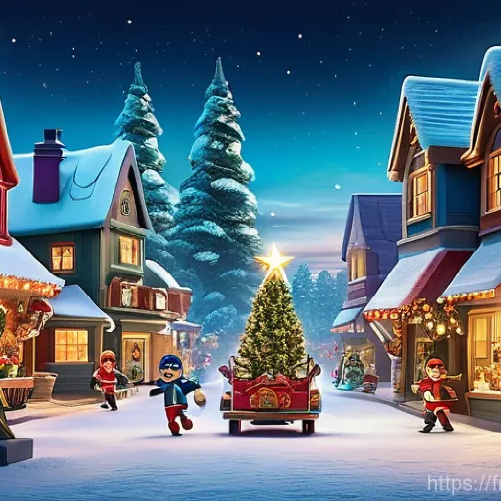 미니특공대 크리스마스 특별편 리뷰 - "A highly detailed and action-packed animated scene featuring the Miniforce heroes – Volt, Sammy, Lu...