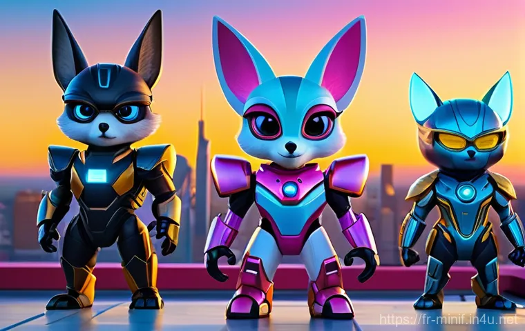 미니특공대 유튜브 시청 트렌드 - **Prompt:** A dynamic, wide-angle shot of the Miniforce team (Volt, Max, Sammy, and Lucy) in their f...