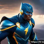 Home 17 미니특공대 볼트의 용감한 선택 순간 - A young animated hero named Bolt standing bravely on a rocky cliff edge at twilight, his face showin...